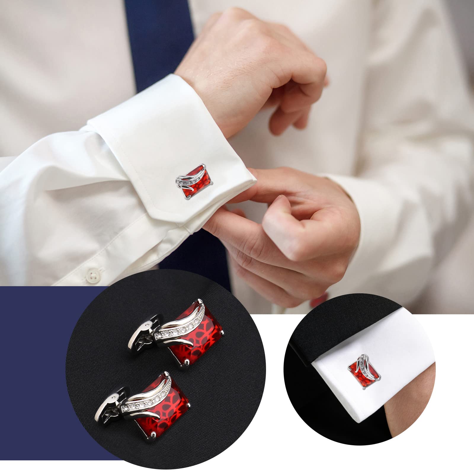 Elegant Red Crystal Cufflinks for Men - Classic Fashion Cuff Links for Dress Shirts - Perfect Gift for Father, Groom & Business Professionals - Ideal for Weddings, Formal Events & Office Wear