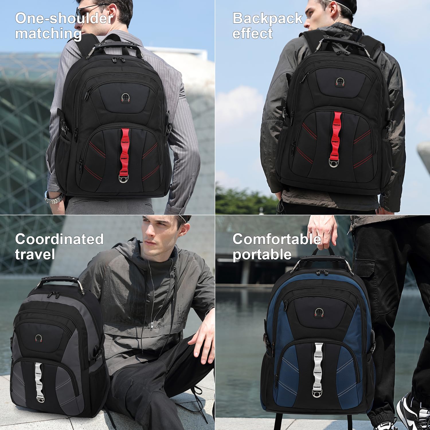 INSAVANT 15.6 Inch Water Resistant Anti-Theft Laptop Backpack with USB Charging Port - Durable College Travel Daypack for Men & Women - Perfect for Work, School, Commuting & Business Trips (15.6 Inch, 703 Black)