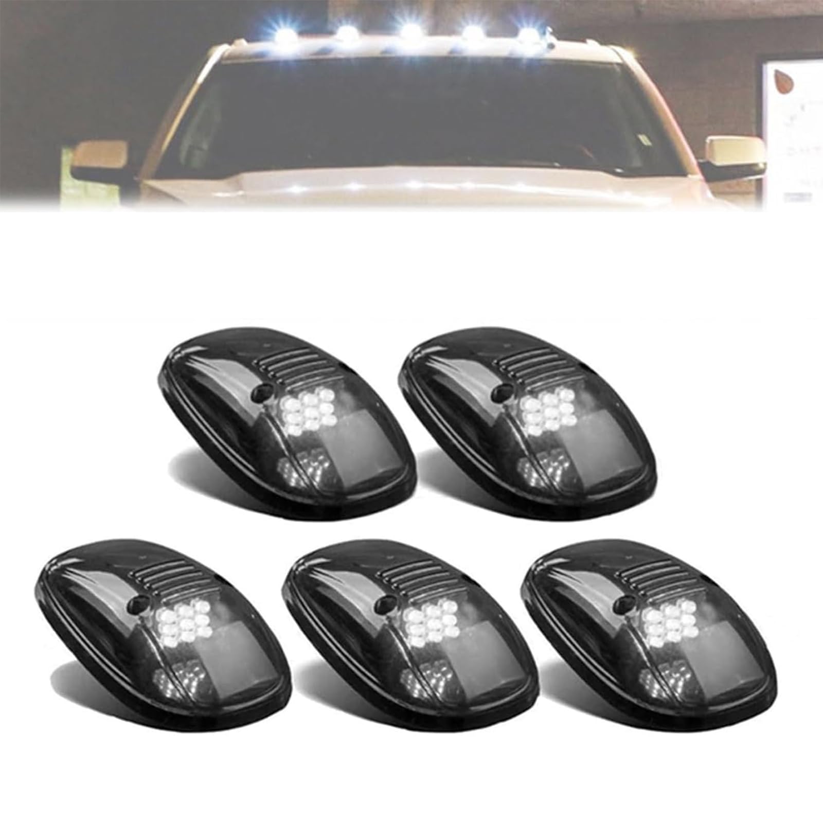 No Drill Solar Powered Wireless Cab Lights for Trucks - 2500 Lumens White Light (5Pcs) - Easy Installation, Weatherproof, Perfect for Night Driving & Off-Road Adventures