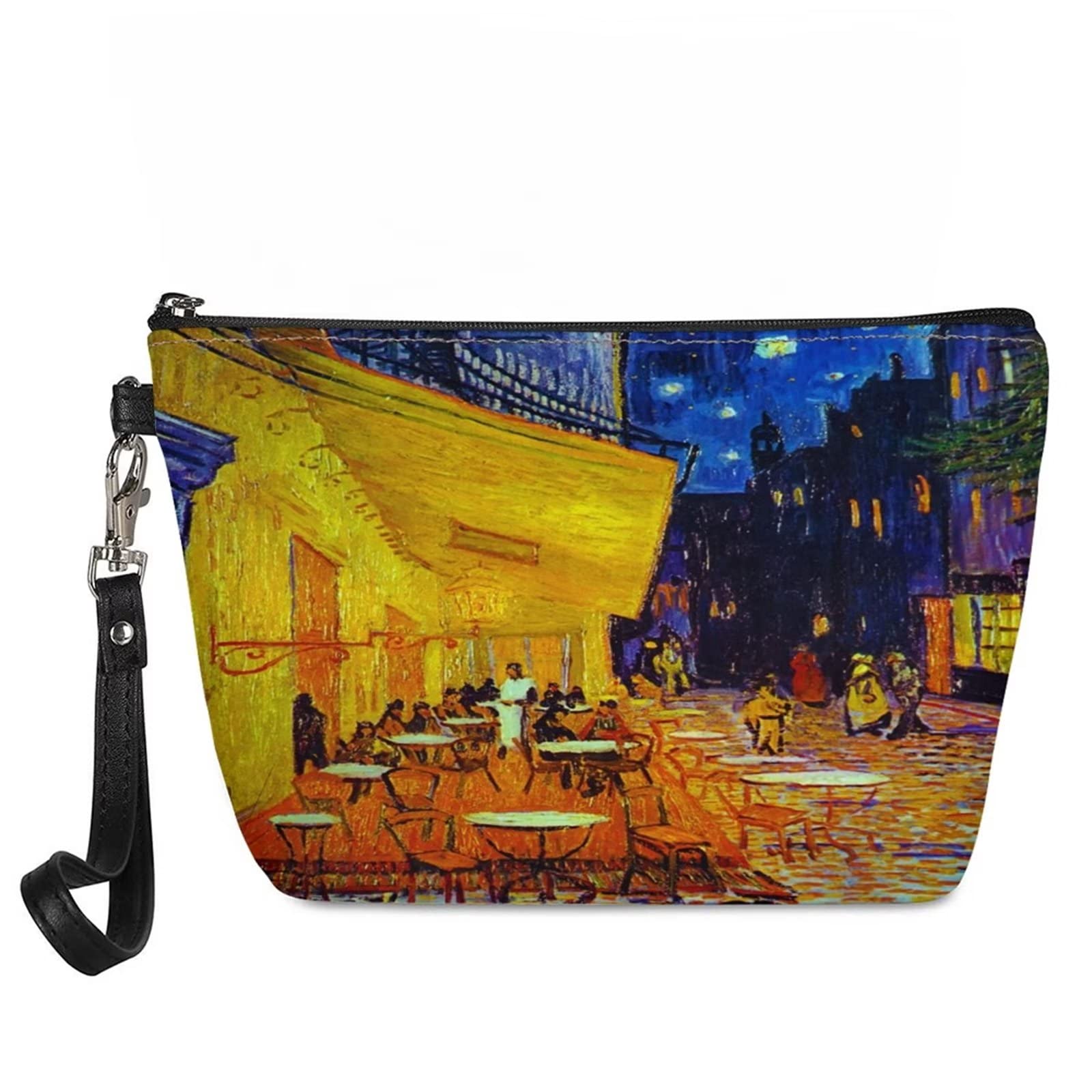 Van Gogh Cafe Terrace at Night Design Women's Makeup Bag - Waterproof Travel Toiletry Organizer with Zipper & Adjustable Strap - Perfect for Cosmetics Storage, Gym Essentials & Weekend Getaways