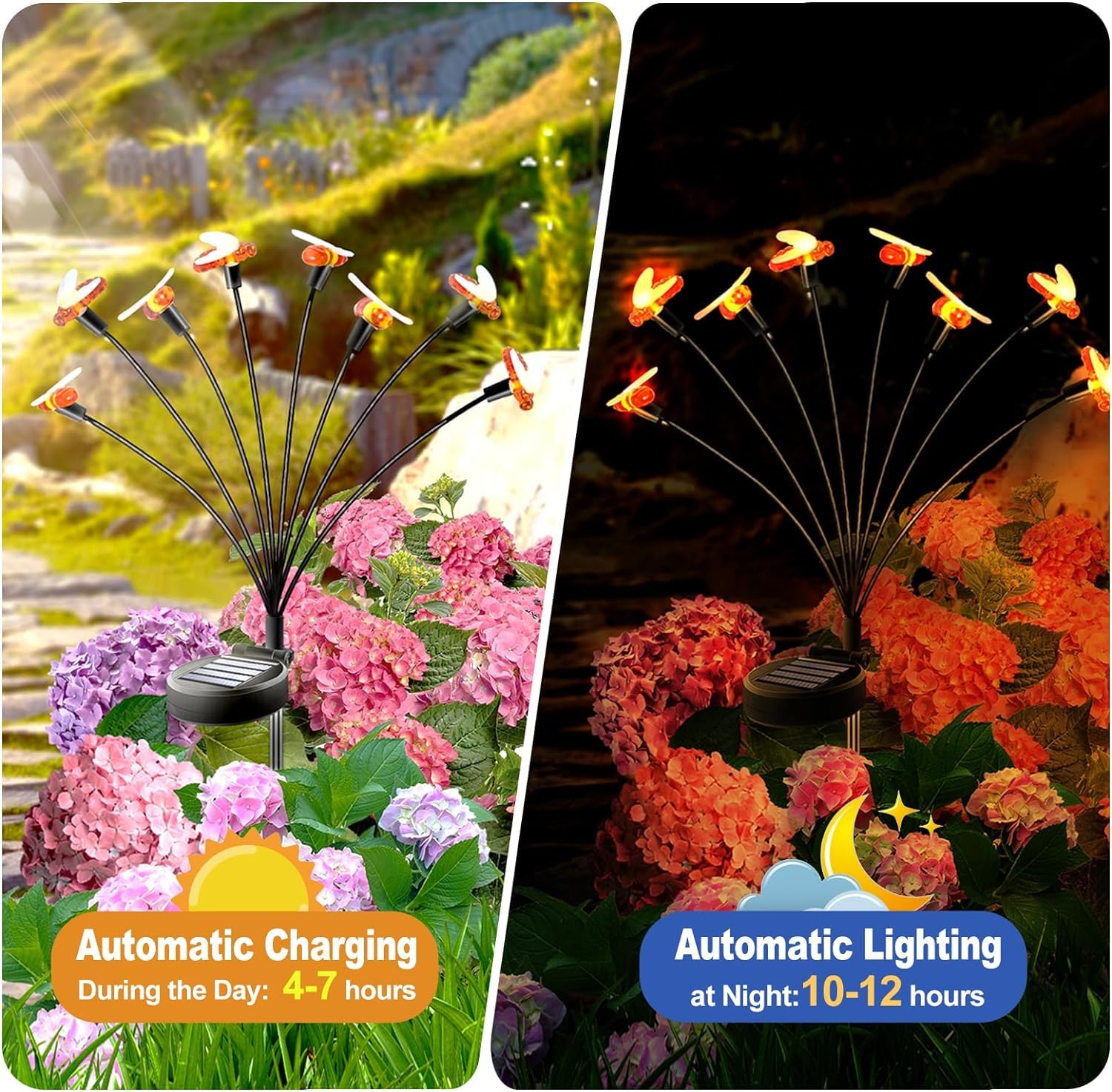 16LED Solar Bee Firefly Lights - 2 Pack Waterproof Outdoor Solar Garden Lights with 2 Lighting Modes, Wind Sway Effect for Yard, Patio, Walkway Decoration (Warm White) | Perfect for Garden Parties, Pathway Lighting & Backyard Ambiance