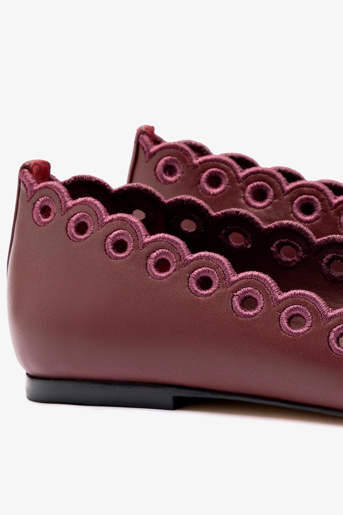 Meghan Embroidered Burgundy Leather Flats – Elegant & Comfortable Women's Shoes for Work, Casual & Special Occasions