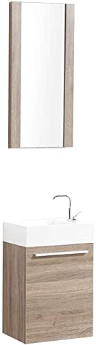 18 Inch Narrow Oak Bathroom Vanity Set with Sink & Mirror - Space-Saving Small Bathroom Vanity for Powder Rooms, Apartments & Tiny Homes