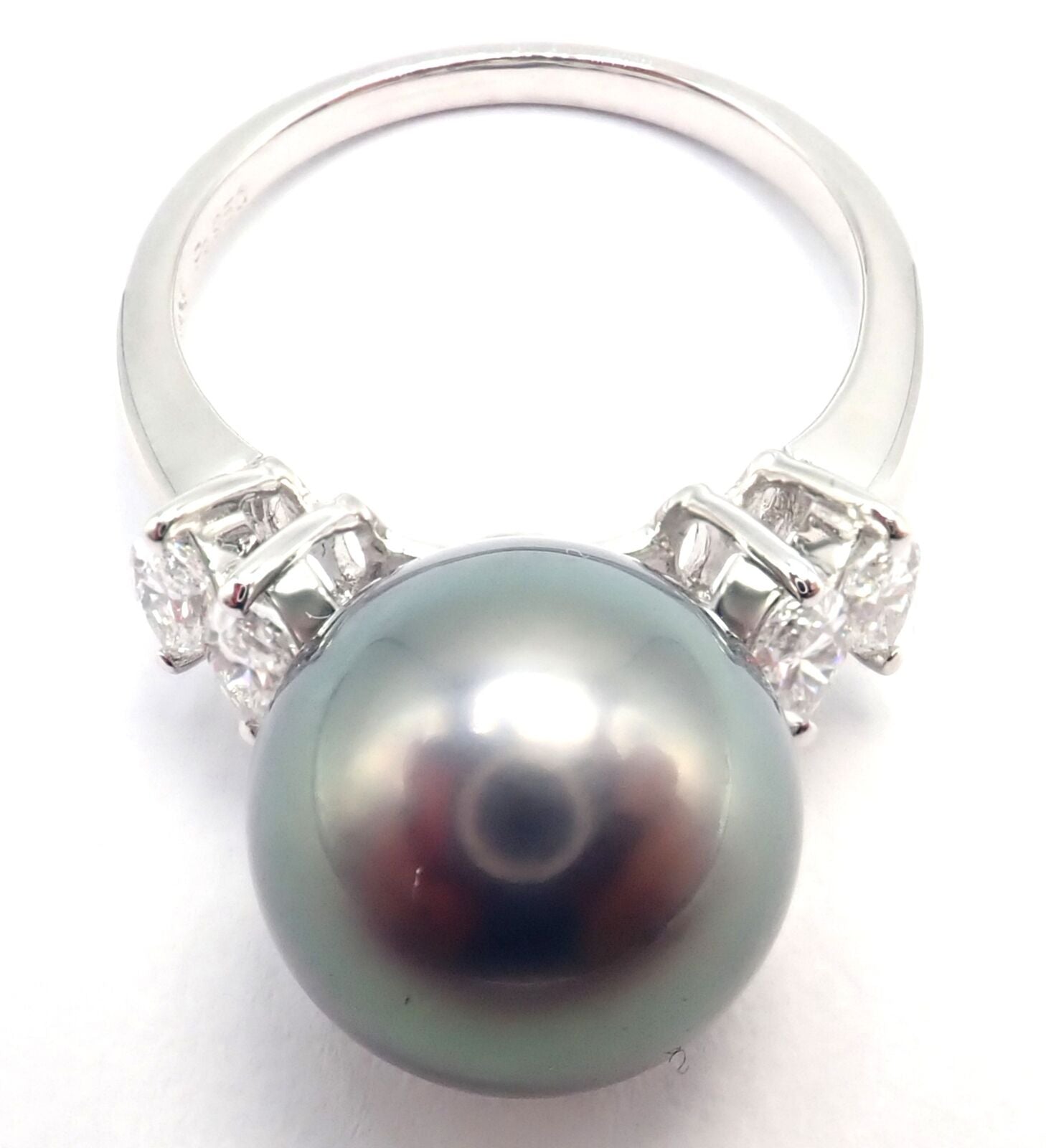 Authentic Mikimoto Platinum Tahitian Pearl Diamond Ring for Women - Elegant Luxury Jewelry for Weddings, Anniversaries & Special Occasions