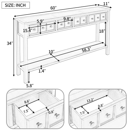 Merax 60 Inch Sofa Table with Drawers & Shelf - Long Console Table for Living Room, Entryway & Hallway - Easy Assembly Modern Home Furniture for Small Spaces