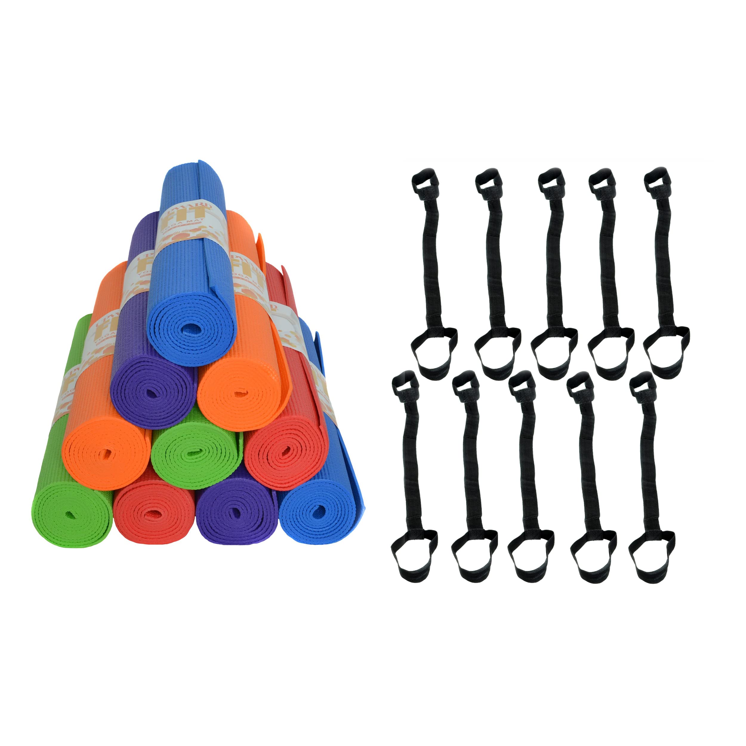 10-Pack Classic Yoga Mats with Carrying Strap - 68