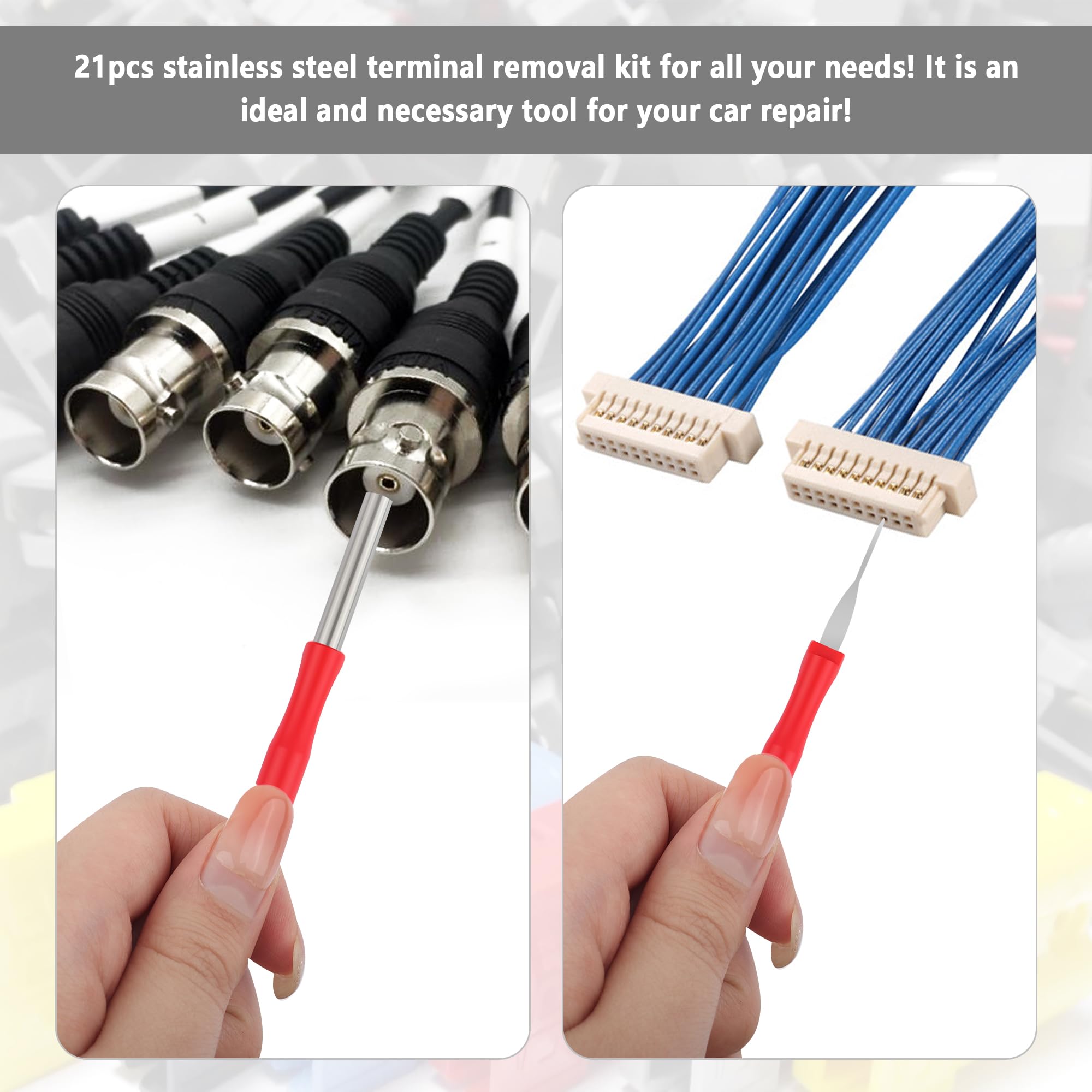 21PCS Automotive Terminal Removal Tool Kit with Zipper Case - Stainless Steel Electrical Pin Extractor, Depinning Tool Set for Car Connectors (Red) | Perfect for Auto Repair, Electrical Maintenance & DIY Projects