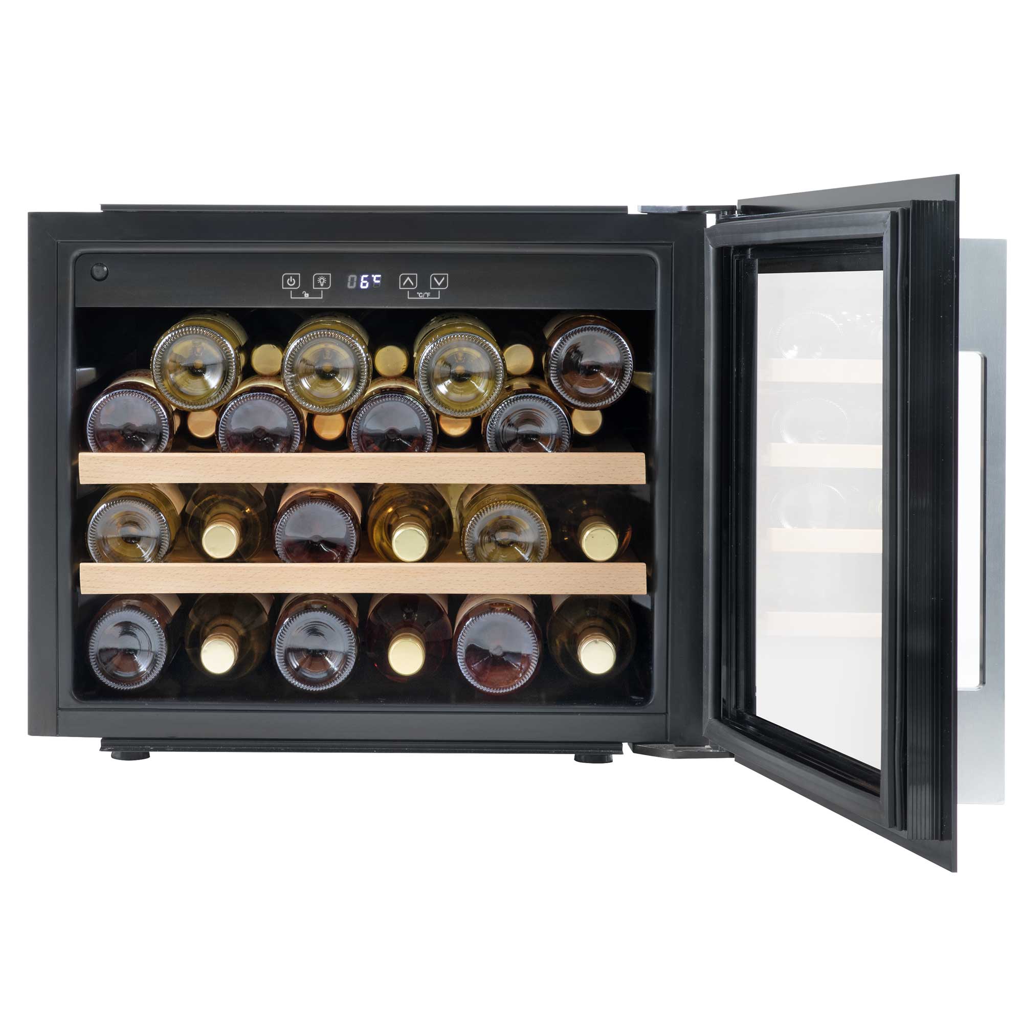 Baridi 60cm Built-In 28 Bottle Wine Cooler Refrigerator with Beech Wood Shelves - Black DH205 | Perfect for Home Bars, Restaurants & Wine Cellars