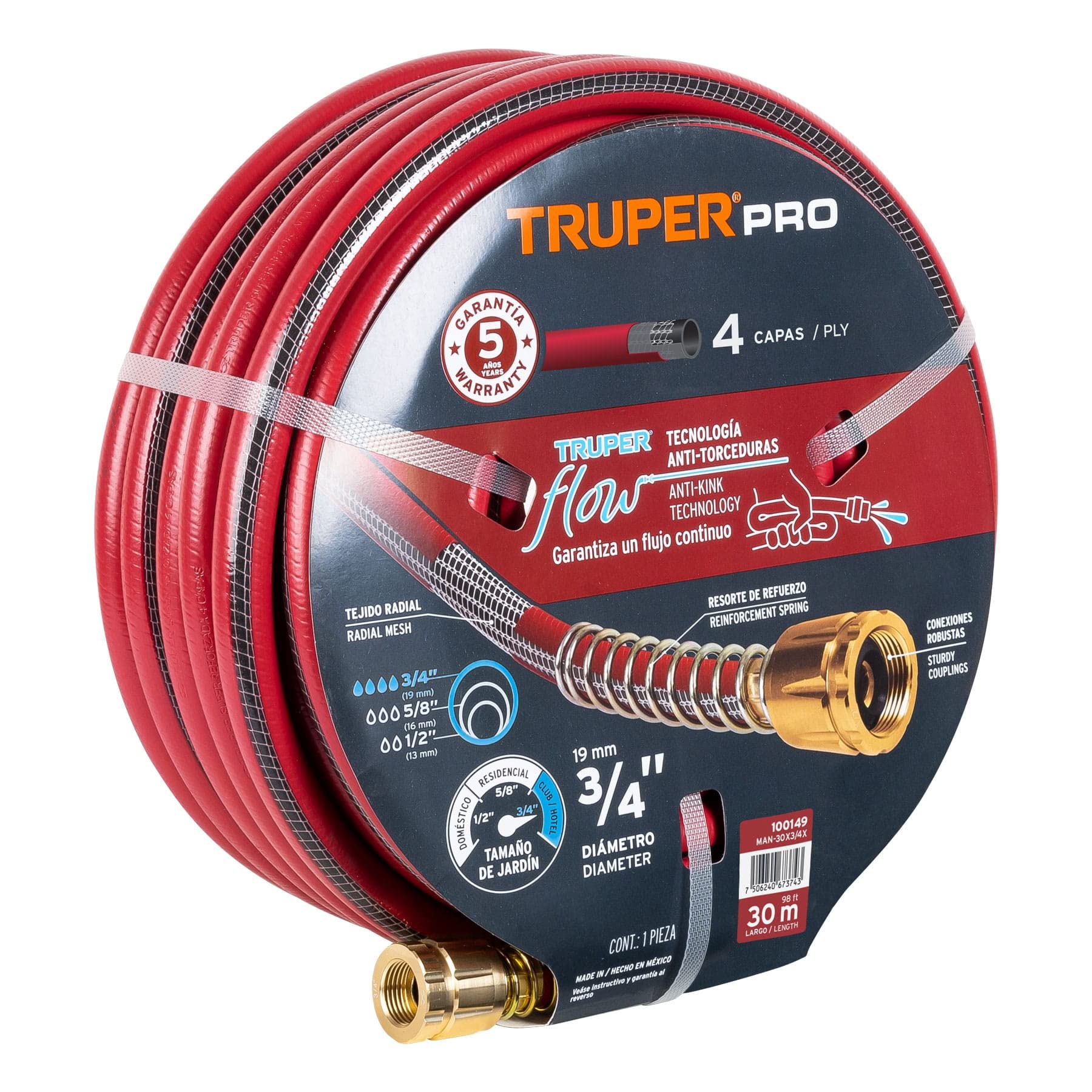 3/4 Inch Super Reinforced 4-Layer Garden Hose with Metal Connectors - 30m Heavy Duty Water Hose for Lawn, Yard, Car Washing & Outdoor Watering
