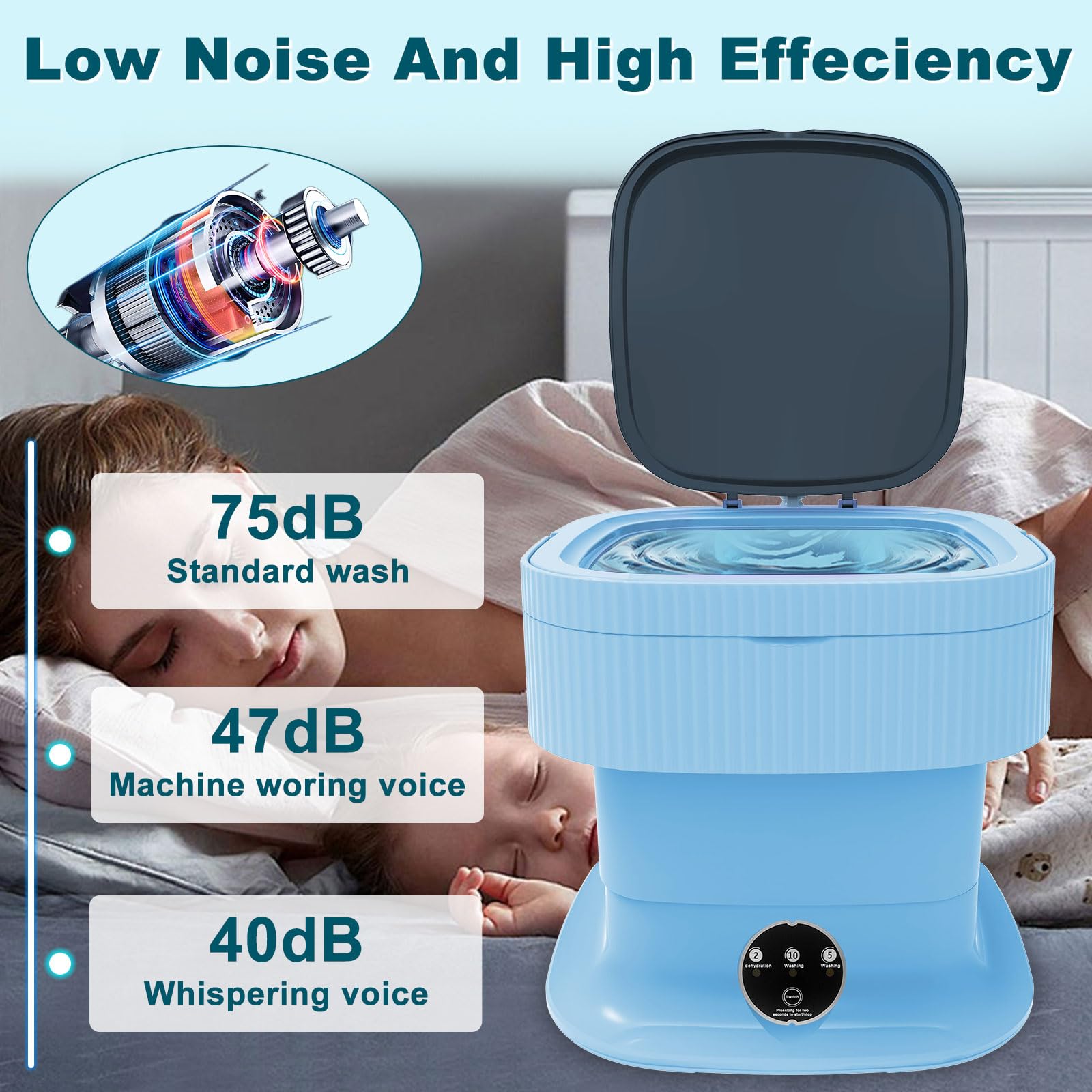 15L Mini Portable Washing Machine with Spin Dryer - Foldable & Collapsible Laundry Washer for Baby Clothes, Underwear, Socks - Perfect for Travel, Camping, Apartments, Dorms & RVs - Compact & Lightweight Blue Design (Great for Small Spaces & On-the-Go Laundry)