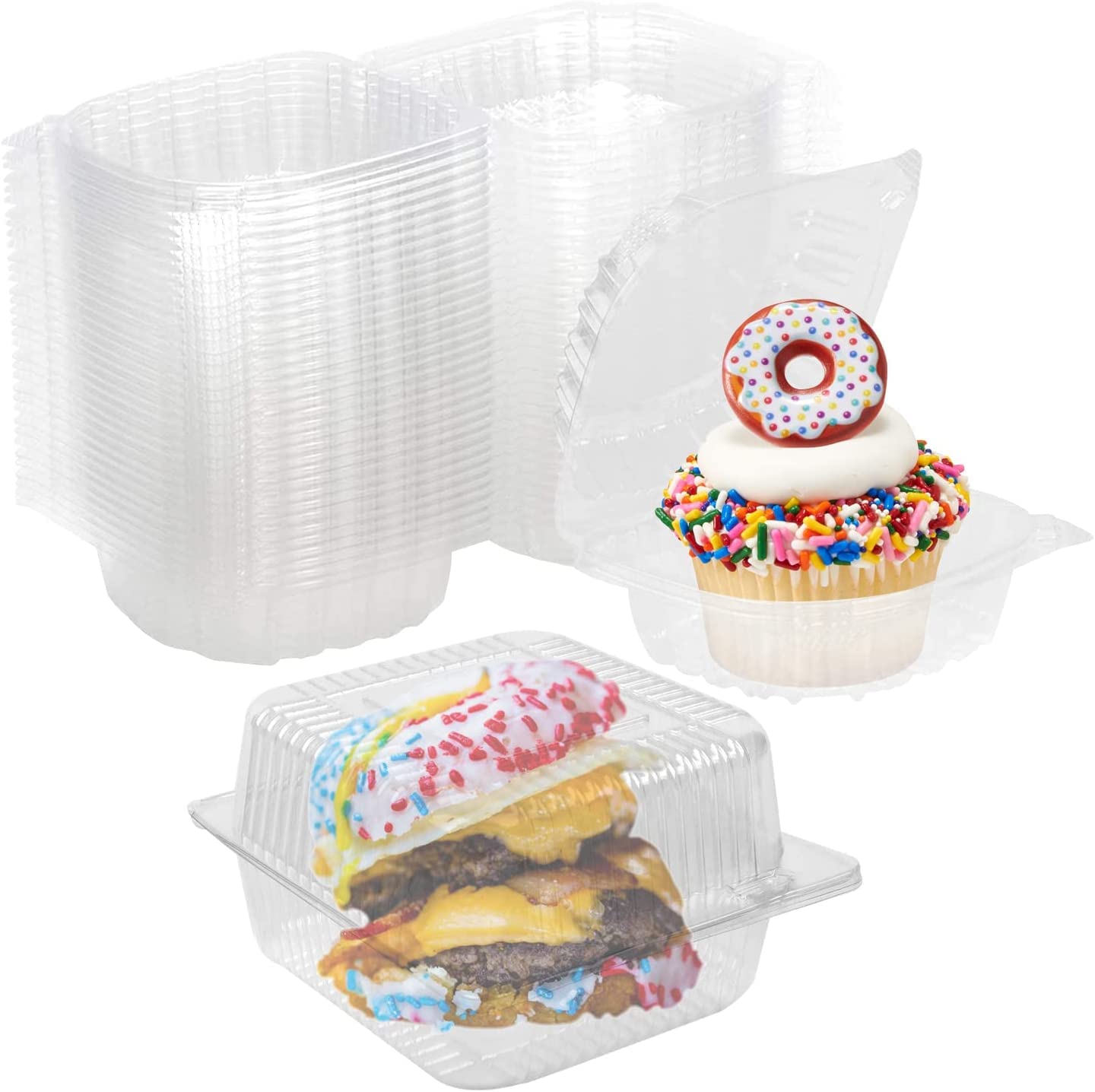 2000 Pcs Clear Plastic Food Containers - 5'' Square Hinged Dessert Containers for Takeout, Salads, Fruits, Hamburgers, Sandwiches & Cupcakes | BPA-Free Reusable Storage Containers for Parties, Picnics & Meal Prep