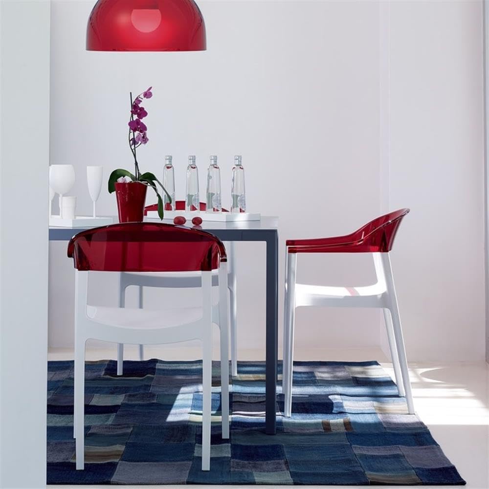 Modern Dining Chairs Set of 2 - White Seat & Transparent Red Back - Mid-Century Style Accent Chairs for Kitchen, Dining Room, or Office - Comfortable & Stylish Home Decor
