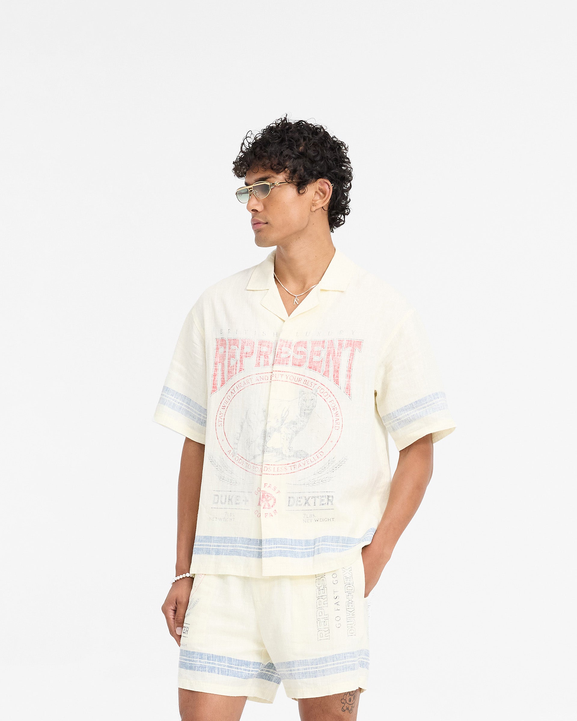 Represent X Duke + Dexter Mountain Lion Revere Shirt in Ecru - Stylish Casual Wear for Men, Perfect for Streetwear and Everyday Outfits