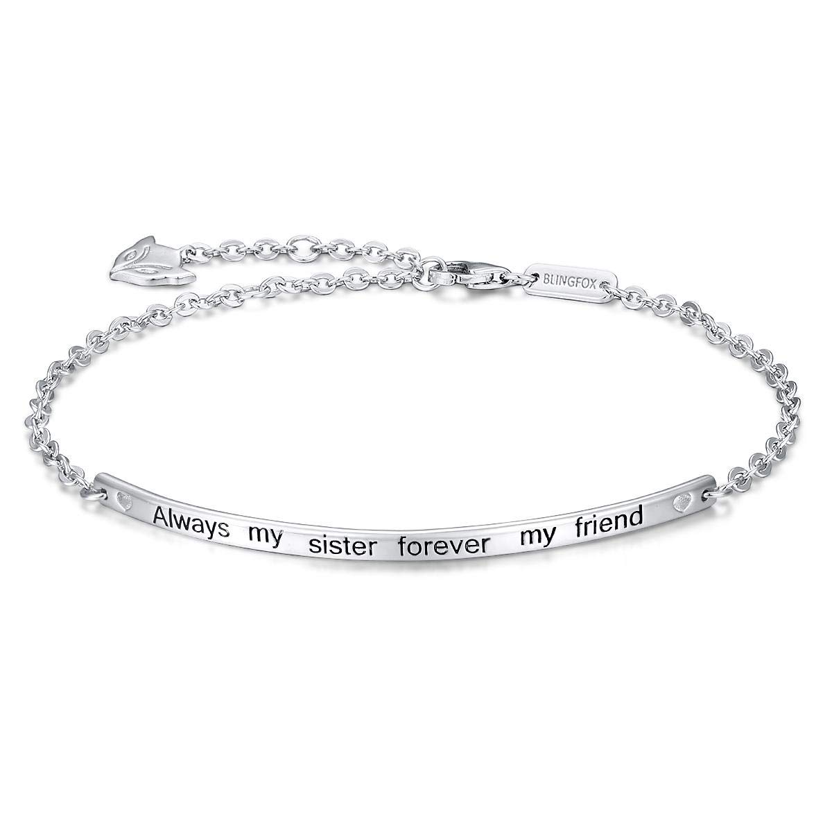 Blingfox 925 Sterling Silver Sister Bracelet Engraved 
