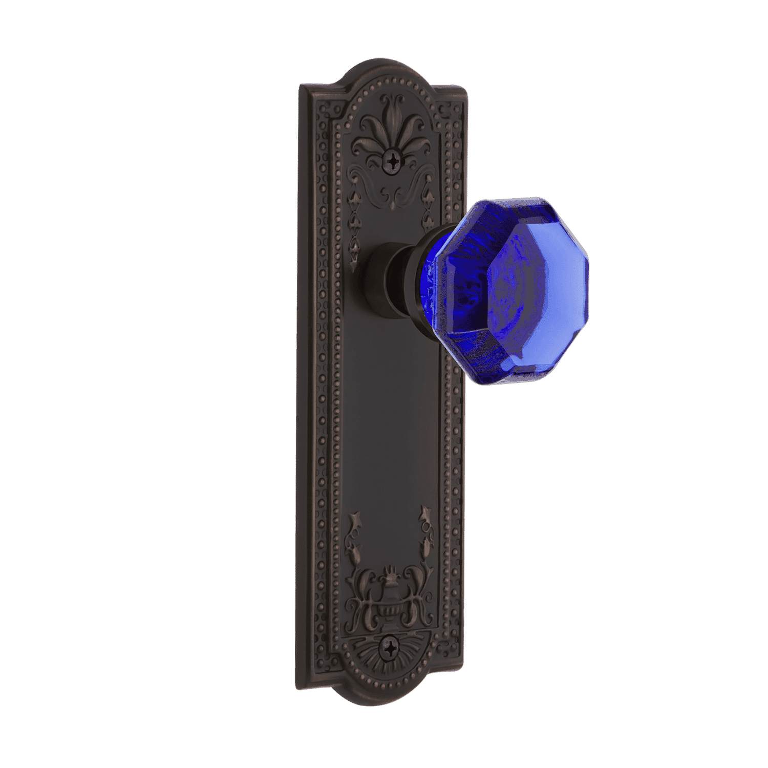 Timeless Bronze Meadows Long Plate with Cobalt Waldorf Knob - Elegant Dinnerware for Fine Dining & Special Occasions