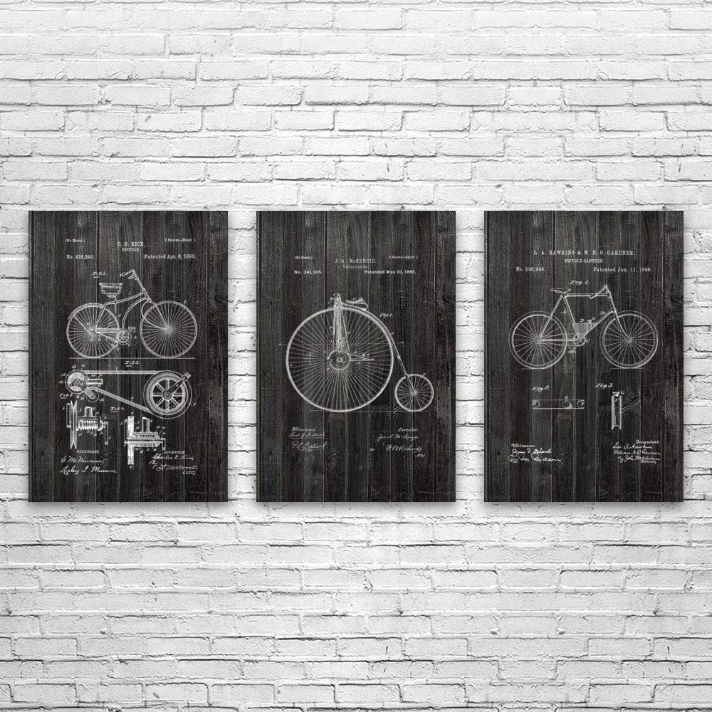 Vintage Bicycle Posters Set of 3 - 18x24 Inch Weathered Wood Wall Art for Bike Lovers | Perfect Gift for Cyclists, Bike Shop Decor, Roadster & Retro Bicycle Enthusiasts | Ideal for Home, Office, Cafe or Cycling Club Decorations