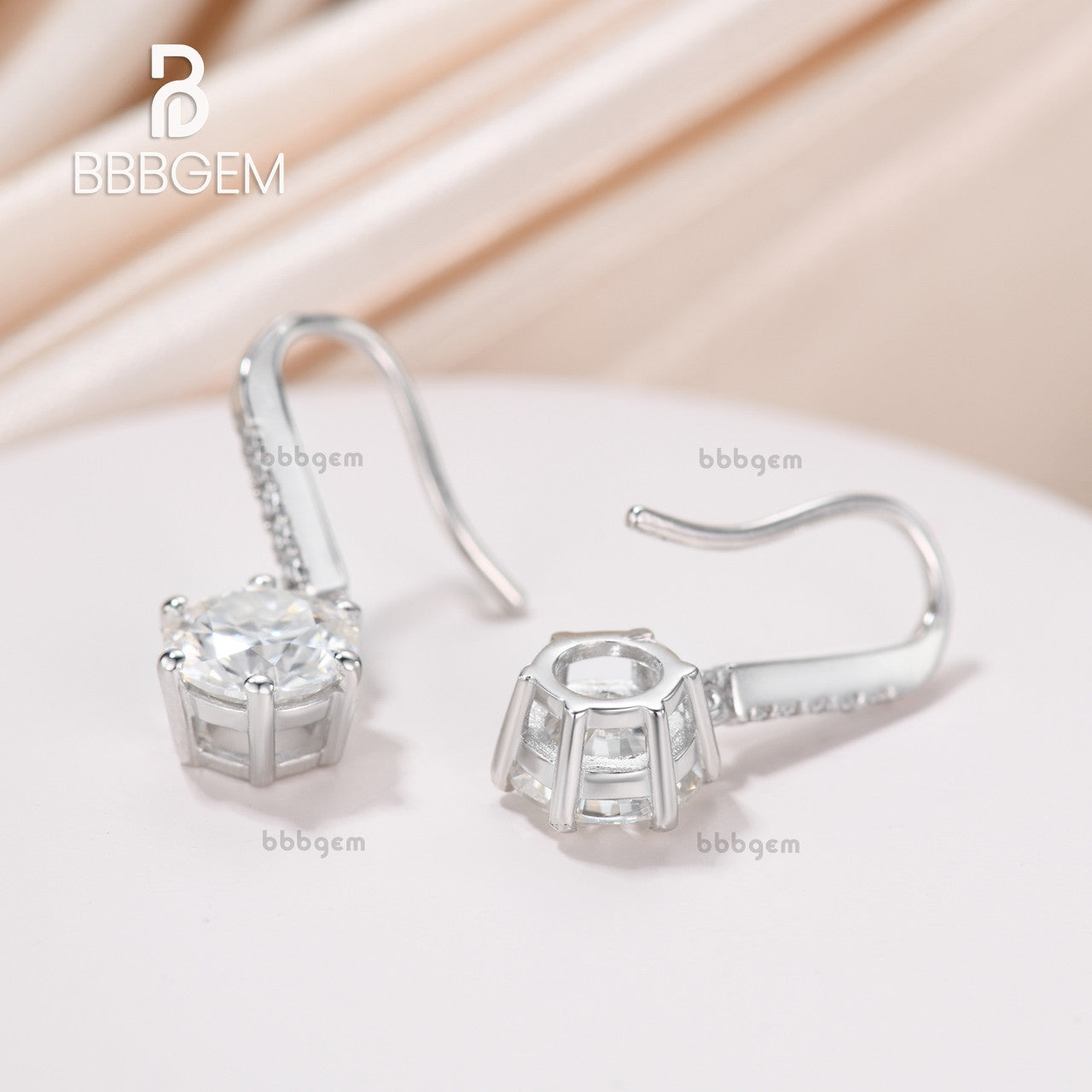 Minimalist Solitaire Round Moissanite Drop Earrings for Women - 18K White Gold Basket Set Dangle Hook Earrings - Perfect for Weddings, Parties & Everyday Elegance