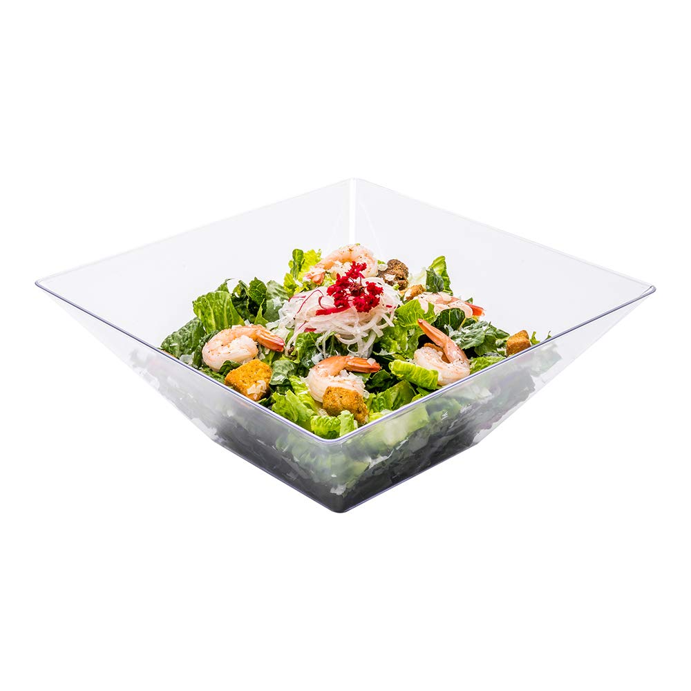 Heavy-Duty 160oz Clear Plastic Bowls - 25 Disposable Salad Bowls for Catering & Parties