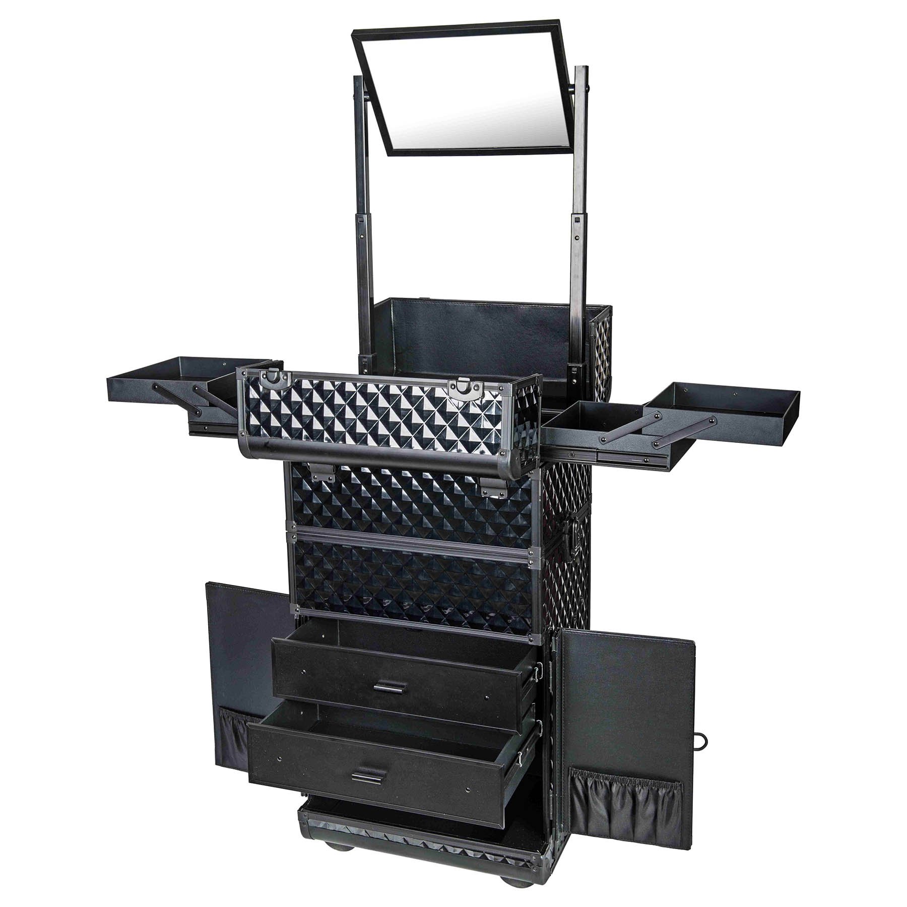 SHANY REBEL Series Pro Makeup Artists Rolling Train Case - Professional Trolley Makeup Case with Wheels - Curious Black Cat Design - Perfect for Travel, Salon & On-Set Makeup Artists