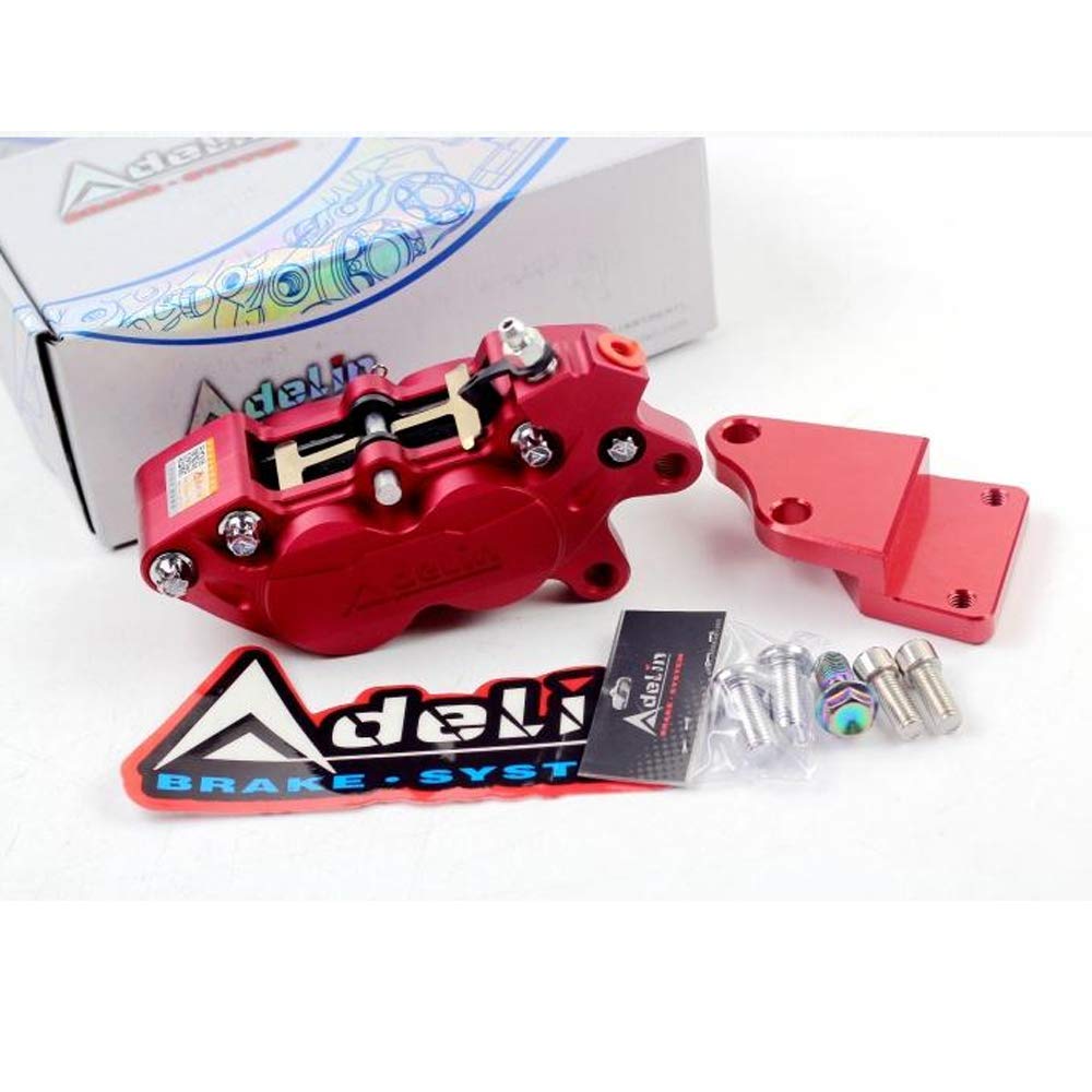 Universal CNC Motorcycle Brake Calipers - ADL-7 HF6/F101 Four Piston Rear Brake Kit for BWS RSZ (Red Left) - High Performance Braking for Street & Racing Motorcycles