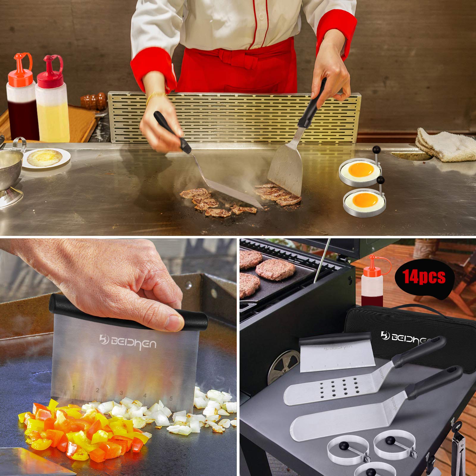 14-Piece Stainless Steel Griddle Grill Tools Set for Blackstone & Camp Chef – Professional BBQ Spatula Kit for Outdoor Cooking, Camping & Backyard Grilling – Perfect for Men & Women