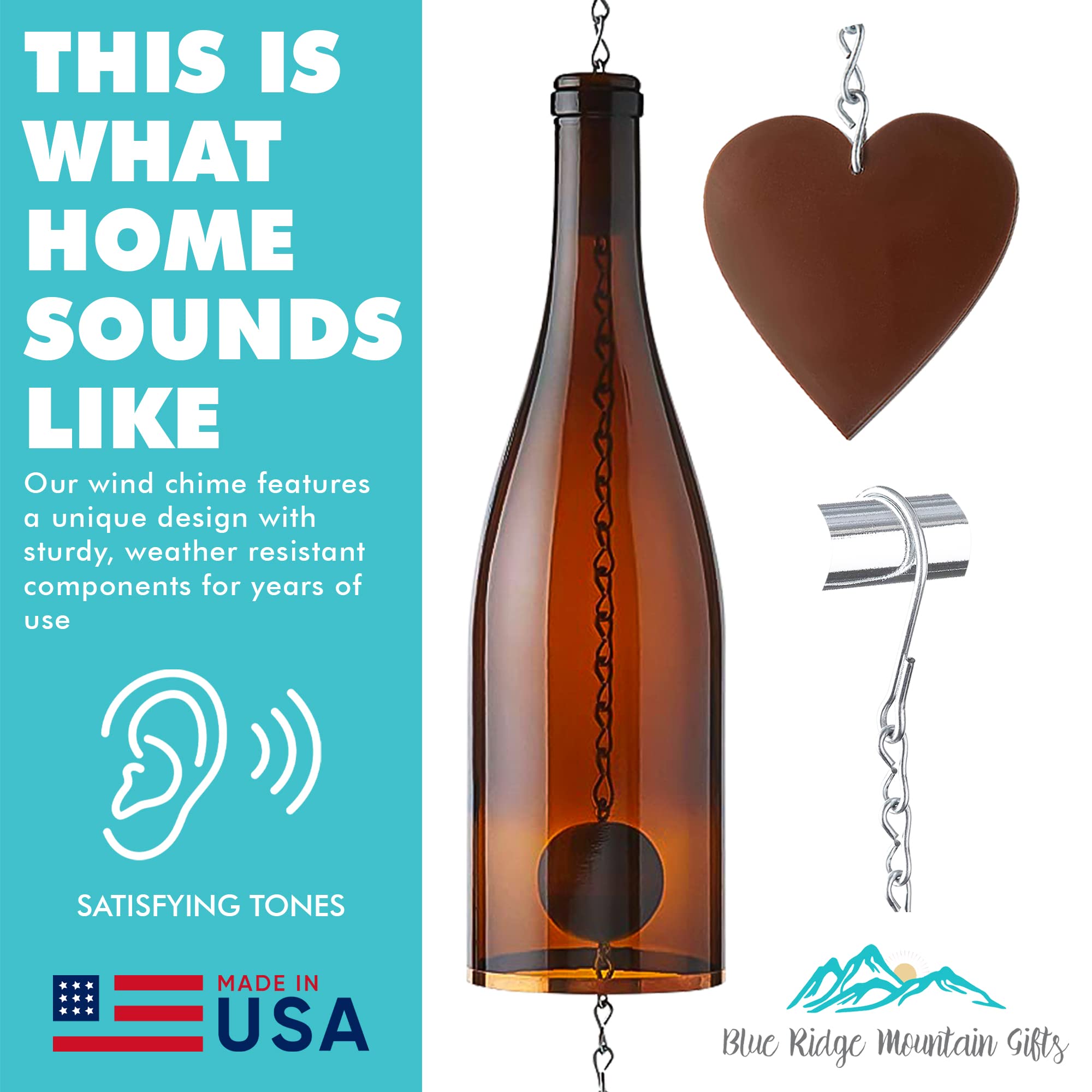 Handmade Wine Bottle Wind Chime Set of 5 - Outdoor & Indoor Decorative Wind Chimes, Glass Bottle Suncatcher for Garden, Patio, Home - Unique Gift for Women, Housewarming, Wedding