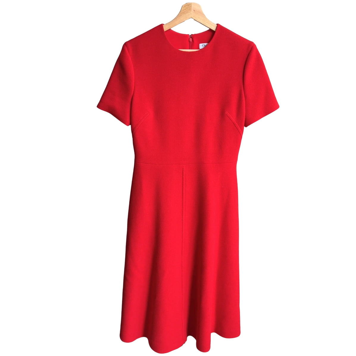 Christian Dior Red Wool Short Sleeve Dress Size FR40 / US8 - Elegant Office Wear & Cocktail Party Dress for Women