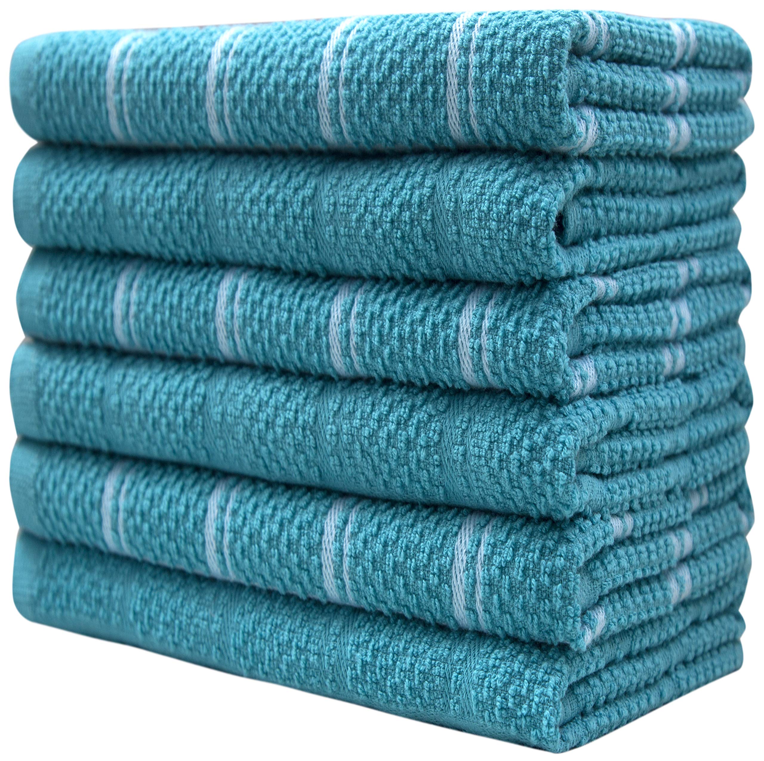 Premium Cotton Kitchen Towels Set - Ultra Absorbent 412 GSM Dish Towels for Drying Dishes | Yarn Dyed Popcorn Windowpane Design | Soft Tea Towels for Kitchen, Dining & Hosting Gifts (Aqua Blue)