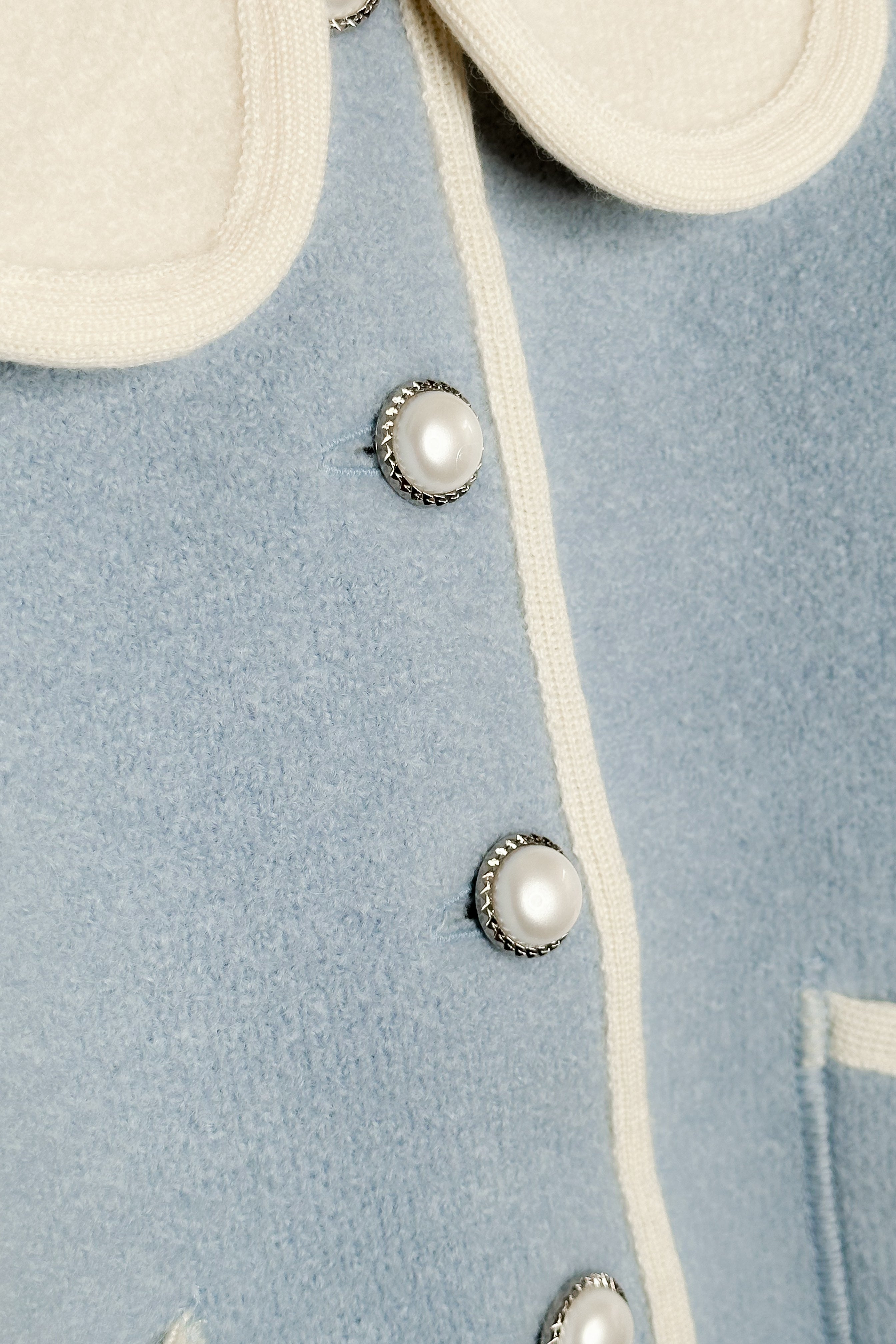 Eleanor Light Blue & Ivory Merino Wool Coat - Women's Winter Warm Coat for Office, Dating & Special Occasions