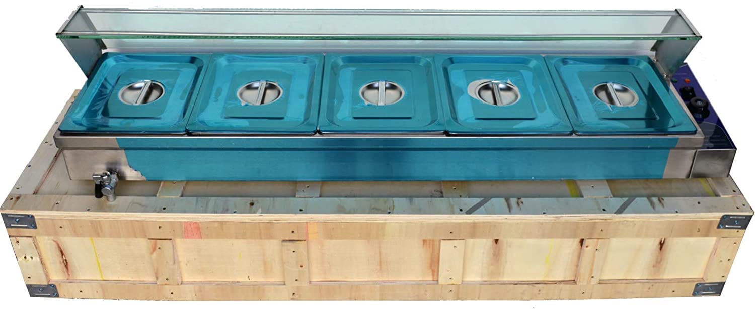 INTSUPERMAI Commercial Food Warmer - GN 1/2 Pans Countertop Bain Marie with Glass Shield (5 Pot, 110V) - Perfect for Buffet Steam Table, Soup Warmer, Canteen & Restaurant Food Heating