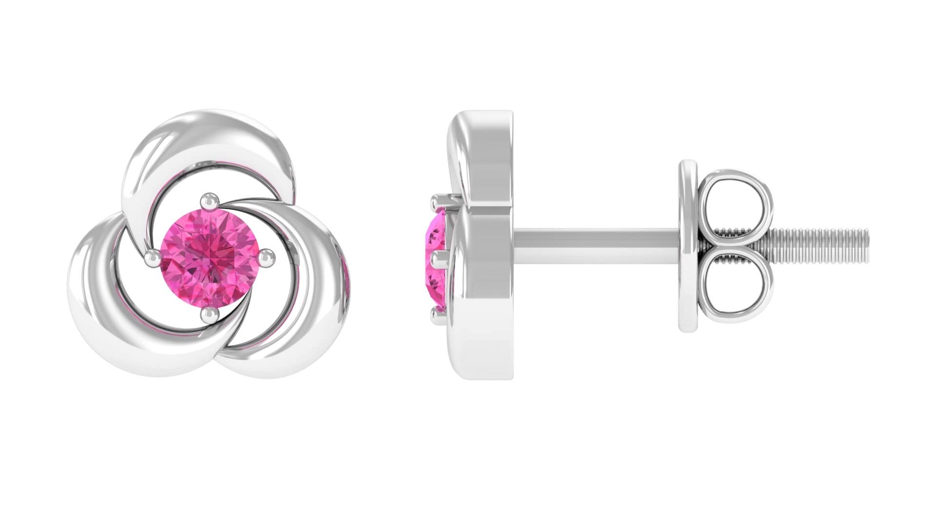 14K Solid Gold Pink Sapphire Solitaire Stud Earrings with Screw Back - September Birthstone Jewelry for Women, Perfect Gift for Anniversary, Birthday & Special Occasions