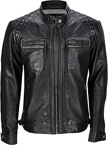 Genuine Men's Vintage Black Lambskin Leather Biker Jacket - Motorcycle Jacket for Men | Perfect for Riding, Casual Wear & Outdoor Adventures