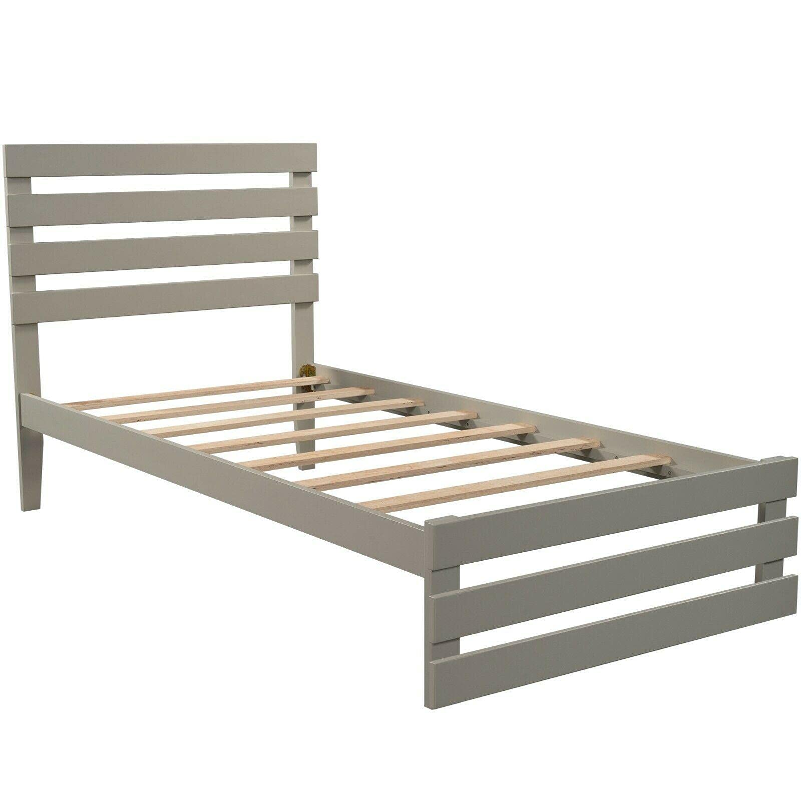Wood Twin Bed Frame with Headboard & Footboard - Sturdy Platform Bed for Small Bedrooms