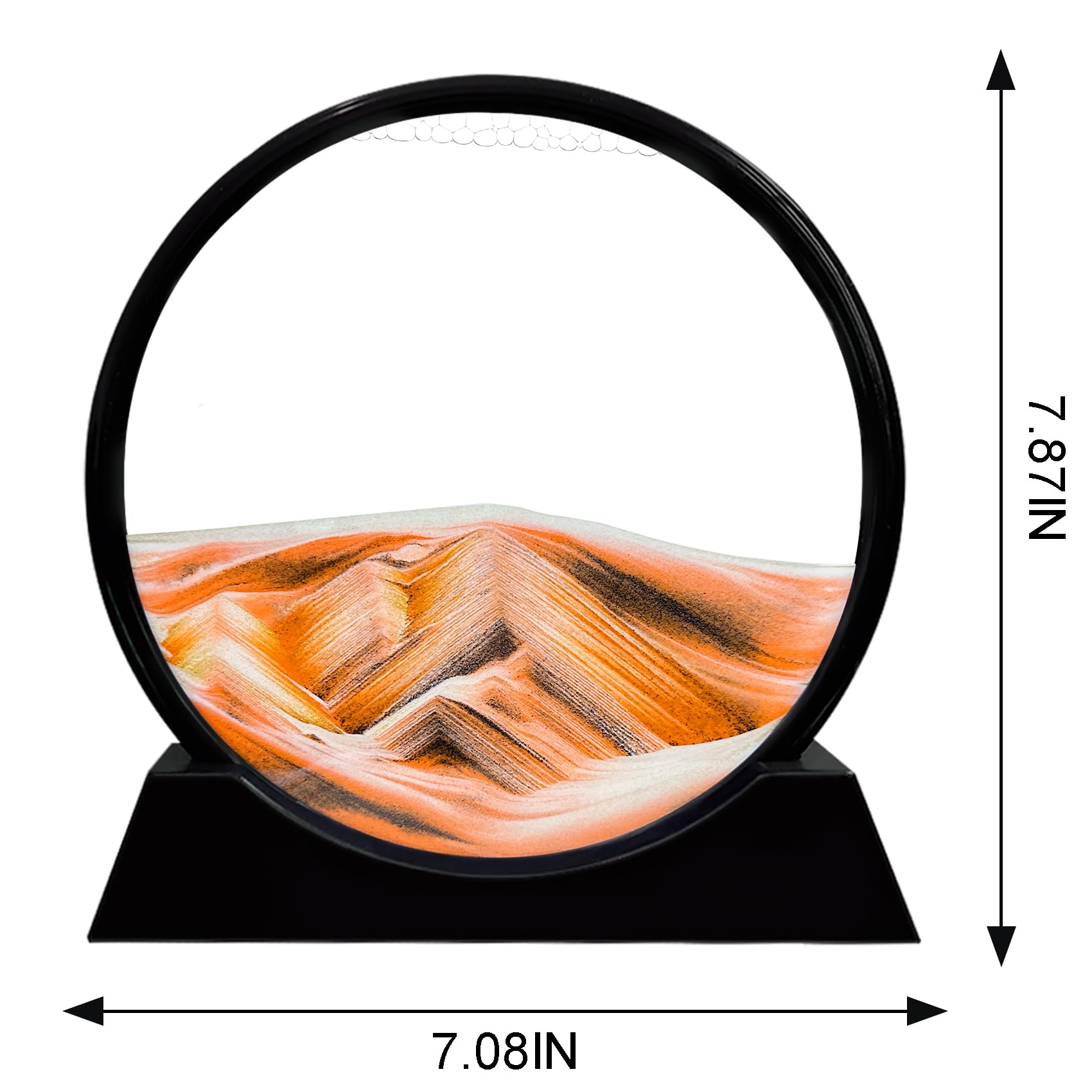 Laenshi 7-Inch Round Glass Moving Sand Art Picture - 3D Deep Sea Liquid Motion Sandscapes for Adults, Stress Relief & Relaxation | Desktop, Office, Home Decor (Orange) | Perfect for Meditation, Gifts, and Workspace Decoration