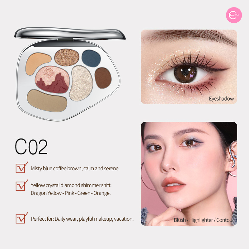 CATKIN Shanhaijing 8-Color All-in-One Makeup Palette - Eyeshadow Blush Highlighter Compact Mirror | Perfect for Travel, Daily Makeup & Gift Giving