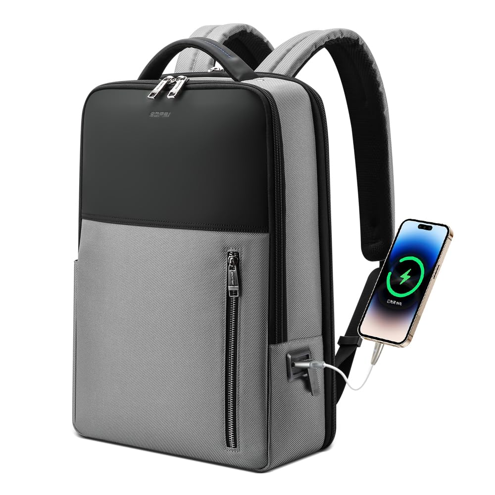BOPai Slim 15.6 Inch Laptop Backpack for Men - Lightweight Anti-Theft Business Backpack with USB Charging Port - Perfect for Work, Travel & College Commute