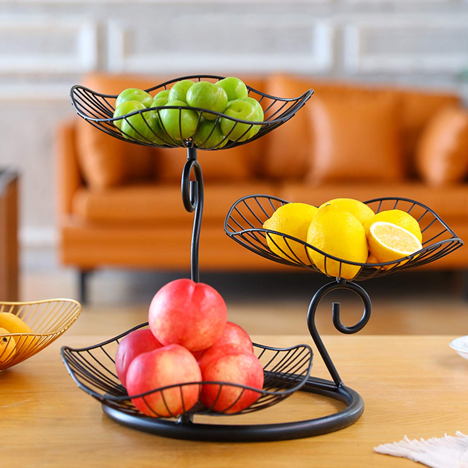 3-Tier Black Fruit Bowl for Table Centerpiece - Detachable Large Kitchen Storage Basket for Fruits, Vegetables, Bread & Snacks - Perfect for Dining Room Decor and Party Serving