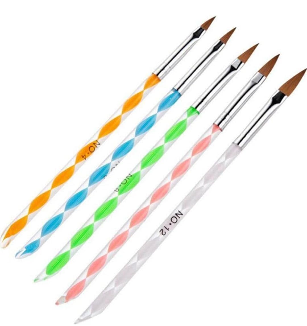 5 Pcs Acrylic Nail Brushes Set - Professional Nail Art Brushes for Acrylic Application & Nail Design (Transparent) - Perfect for Salon, DIY Manicure & Nail Extension