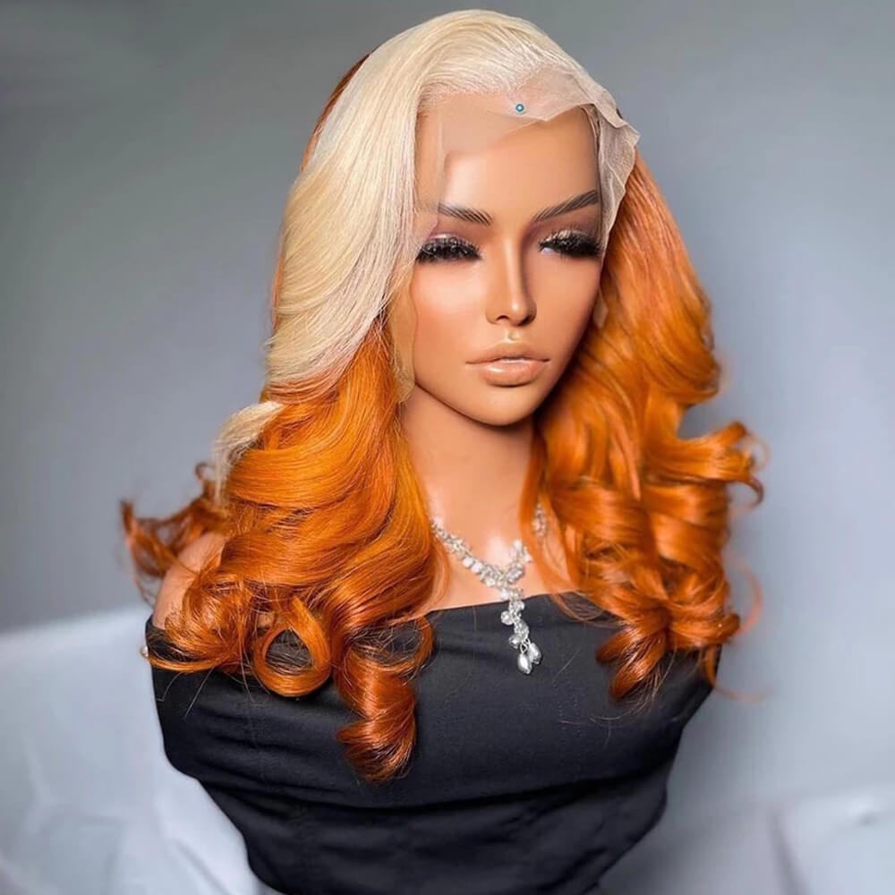 Eullair Ombre Blonde Ginger Body Wave Human Hair Lace Frontal Wig - Natural Looking 13x4 Lace Front Wig for Women, Heat Resistant Synthetic Hair for Daily Wear & Cosplay