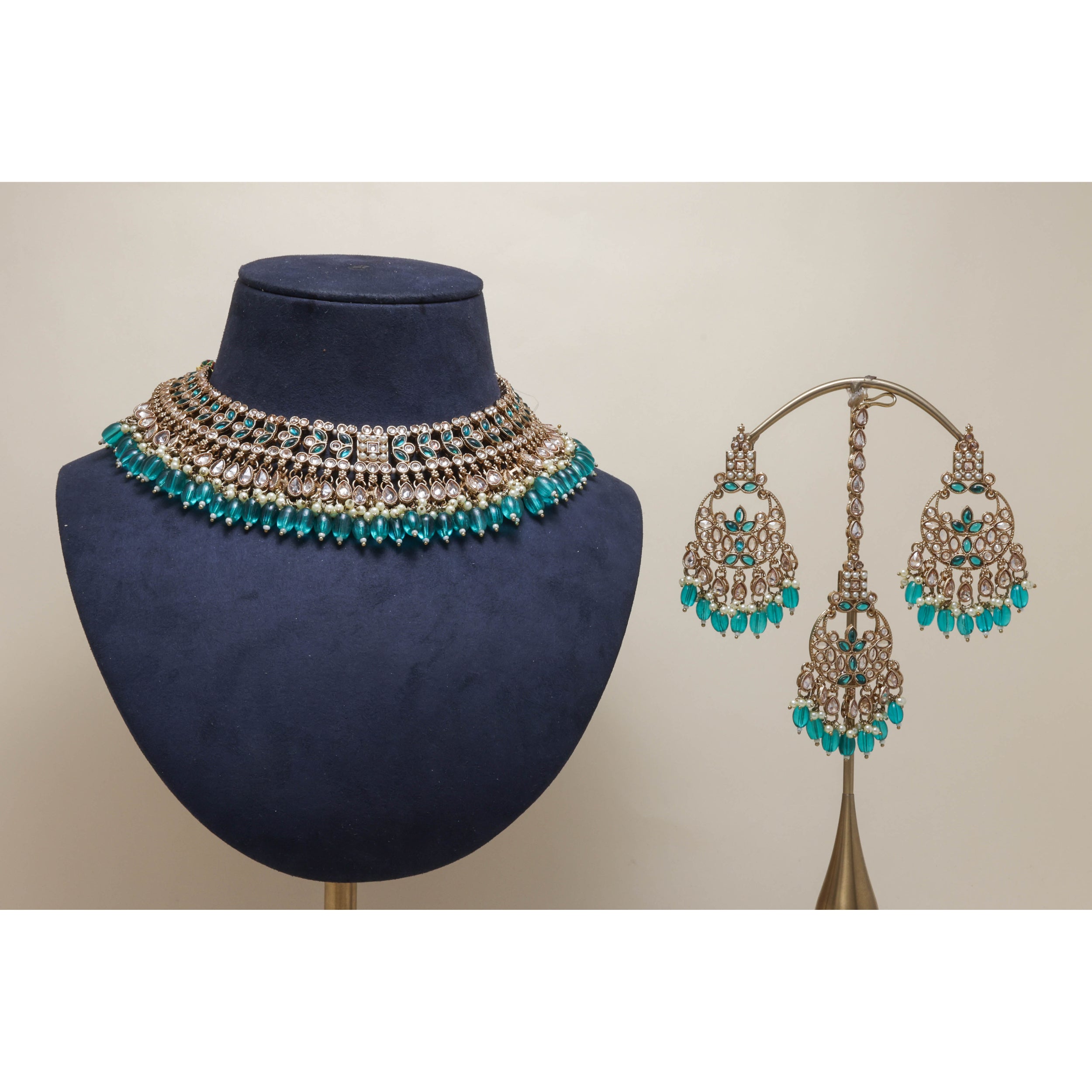AAROHI POLKI Full Set Jewelry - Traditional Indian Kundan Necklace, Earrings & Bangles Set for Weddings, Parties & Festive Occasions