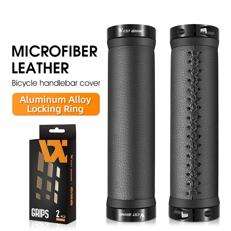 Premium Microfiber Leather Bicycle Grips - Anti-Slip Shock Absorber Handlebar End Caps for MTB & Road Bikes | Comfortable Cycling Accessories for Long Rides & Commuting