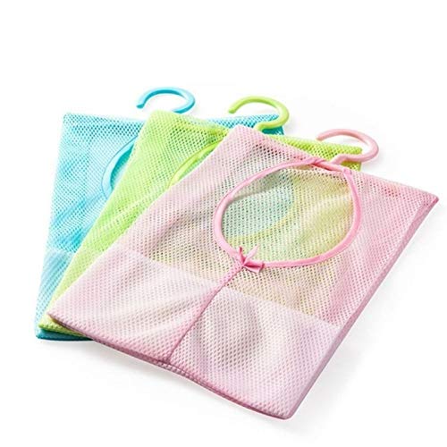Hemoton Blue Mesh Laundry Bag - 2 Pack Hanging Clothespin Organizer for Bathroom, Shower, Kitchen | Wall Mount Storage Pouch for Clothes, Fruits & Vegetables | Space Saving Home & Dorm Essentials