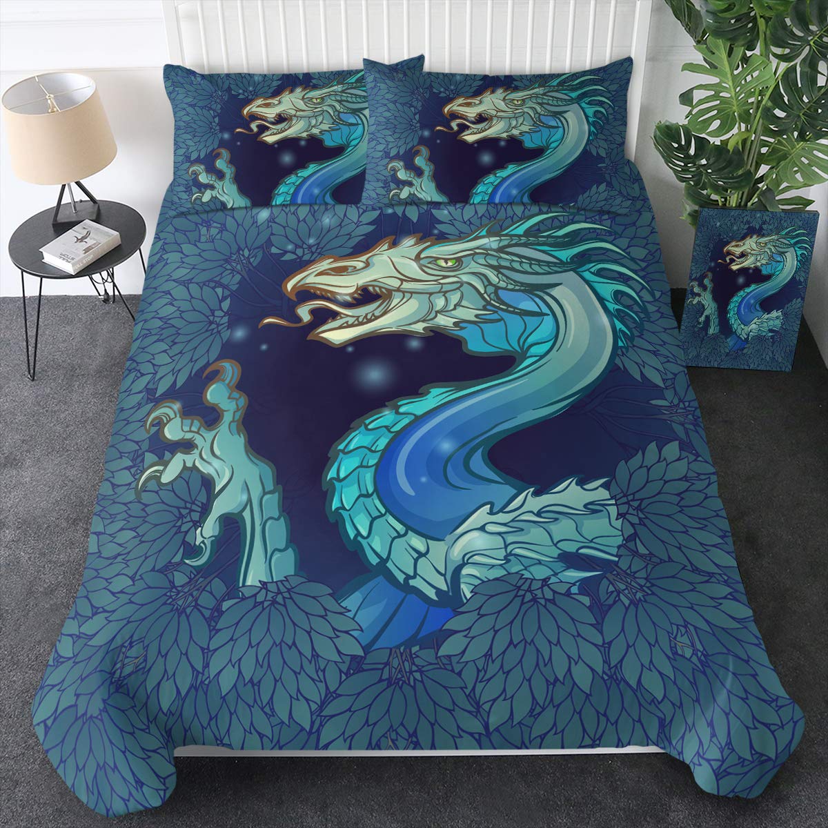 Sleepwish Dragon Bedding Set - Twin Size Green Dark Duvet Cover 3-Piece Set with Forest Foliage Design for Kids, Teens, Boys & Girls - Perfect for Fantasy Themed Bedrooms and Gift Giving