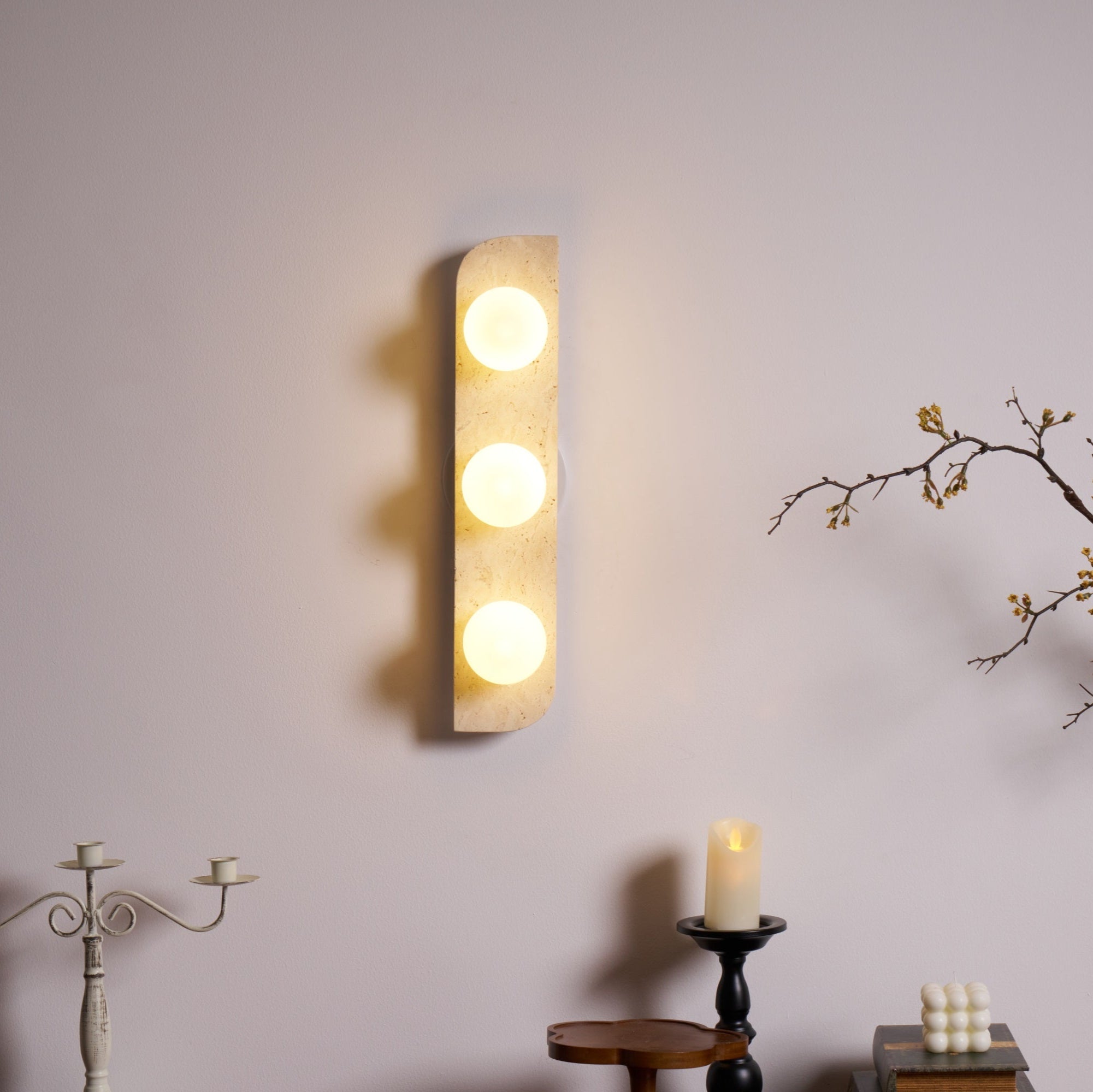 Elysian Travertine Plug-in Wall Sconce - Modern Plug in Wall Light Fixture for Bedroom, Living Room, Hallway & Entryway Lighting