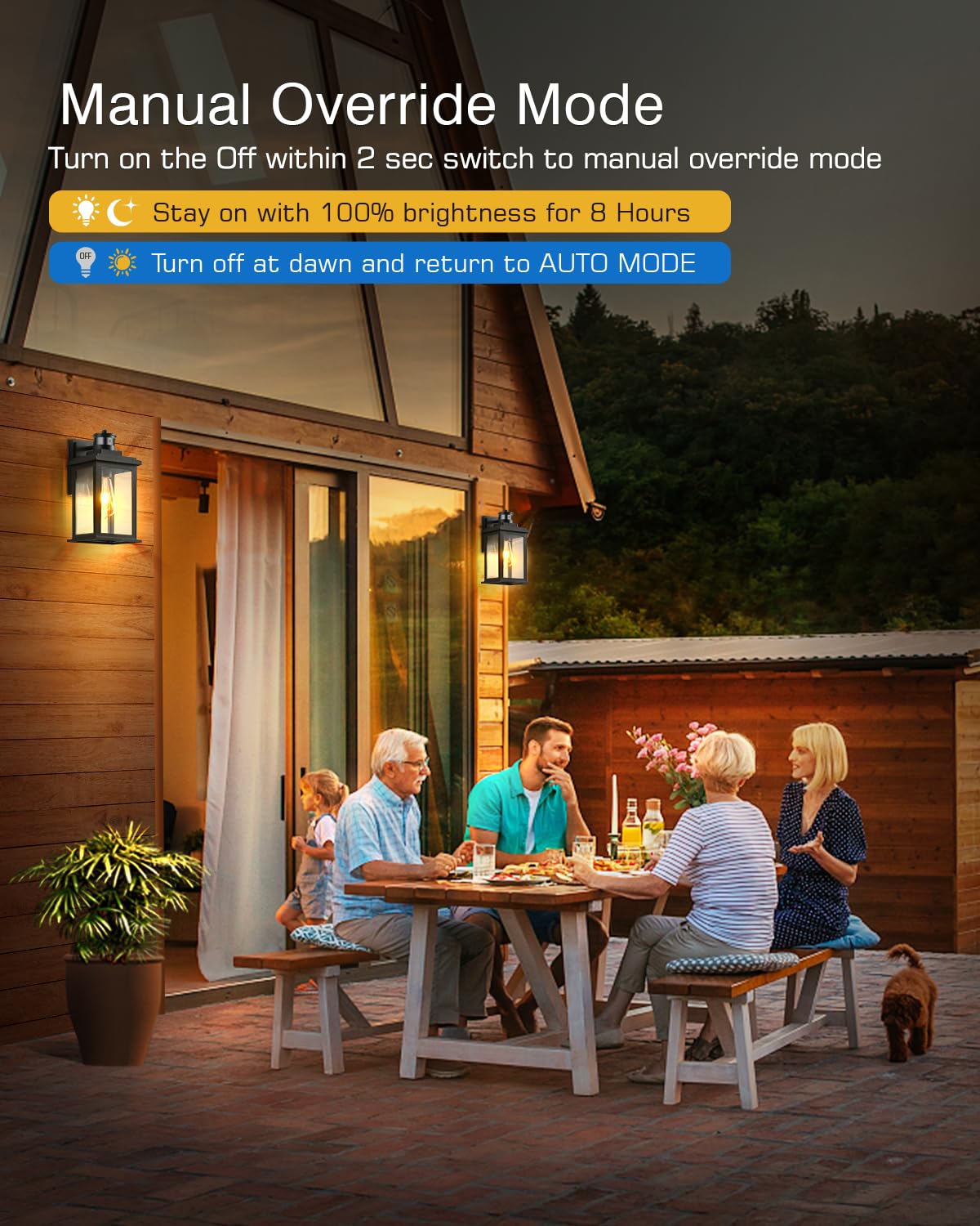 VIANIS Motion Sensor Outdoor Lights - 2 Pack Black Waterproof Exterior Lights with Dusk to Dawn Sensor, Adjustable Brightness & Detection Range - Perfect for Garage, Patio, Doorway, Porch & House Security Lighting