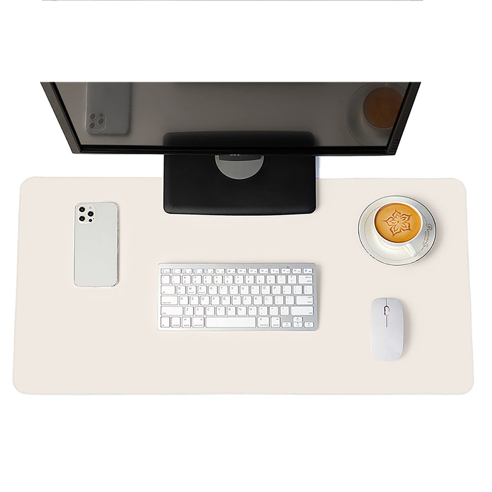 Large Extended Gaming Mouse Pad 80x40cm (31.5x15.7 inch) - Non-Slip Waterproof Desk Mat with Stitched Edges for Computer Keyboard & Mouse | Perfect for Office, Gaming & Home Workspace - Beige White