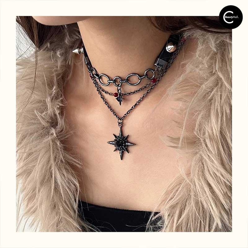 SUMMERBLACK Obsidian Star Choker Necklace for Women - Elegant Gothic Jewelry for Everyday Wear, Spiritual Healing & Special Occasions