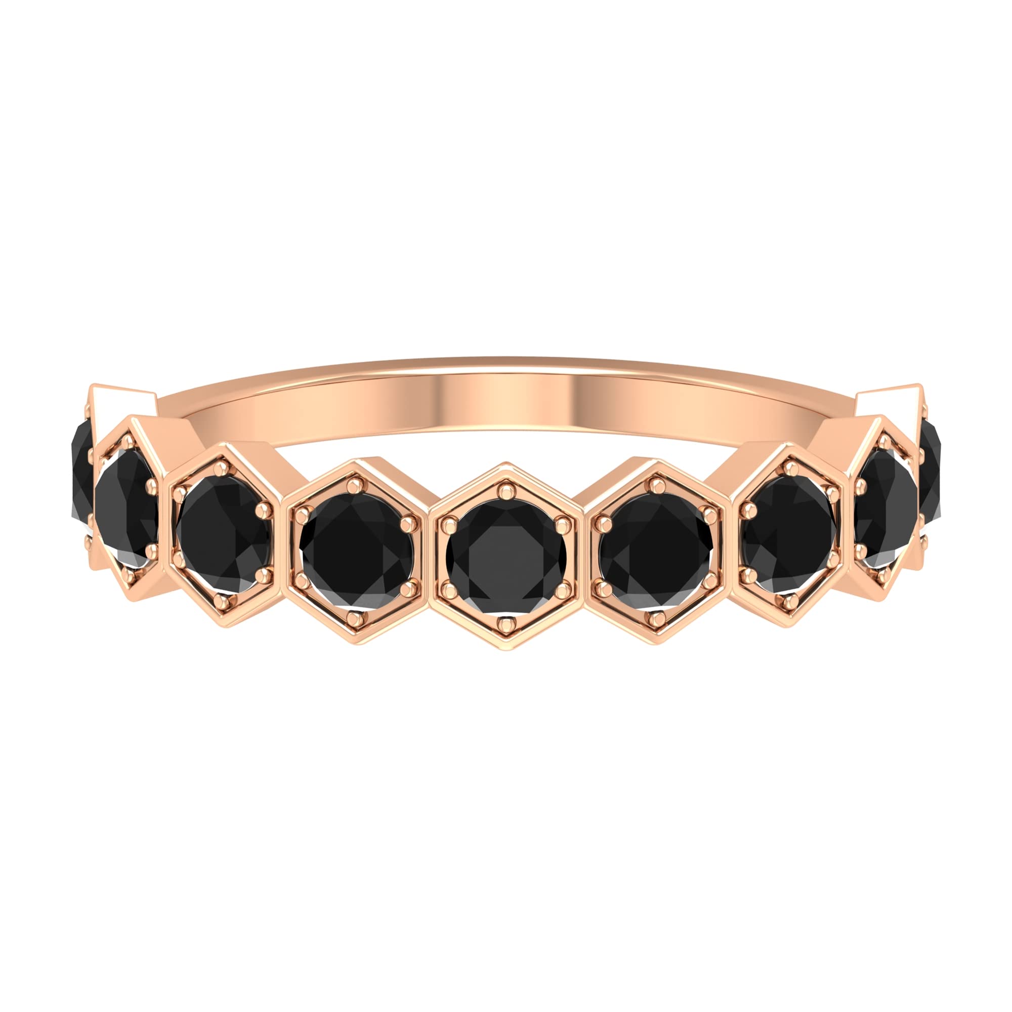 3/4 CT Black Onyx Semi Eternity Ring - 14K Solid Gold December Birthstone Jewelry for Women | Elegant Hexagon Wedding Band, Anniversary Gift for Her, Stackable Ring for Everyday Wear
