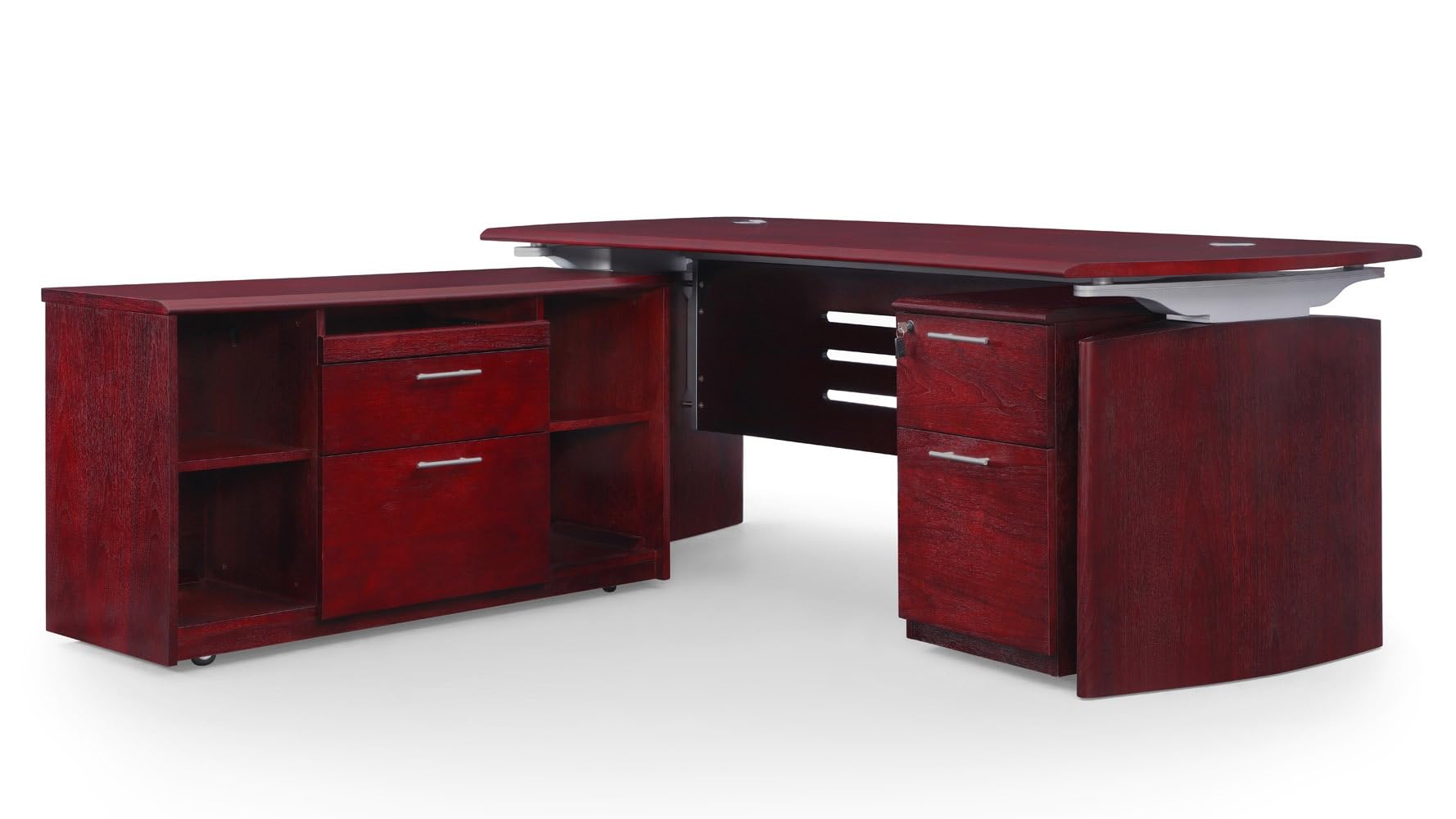 ZURI Modern 79 Inch Mahogany Harrison Desk with Mobile Pedestal and Return - Stylish Home Office Furniture for Professionals & Remote Workers
