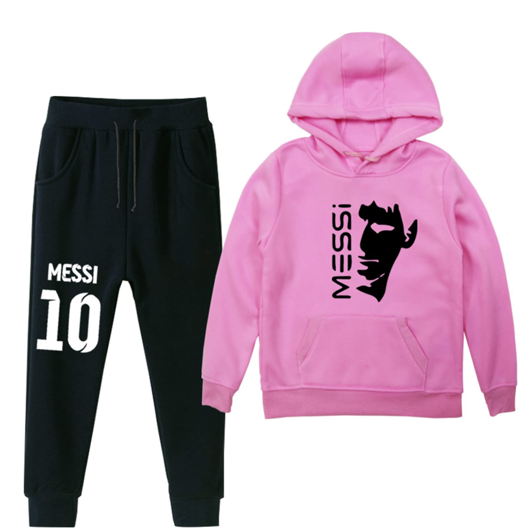 Lionel Messi Boys Hooded Pullover Sweatshirt & Sweatpants Set - Cotton Long Sleeve Tracksuit Outfit for Soccer Fans & Casual Wear